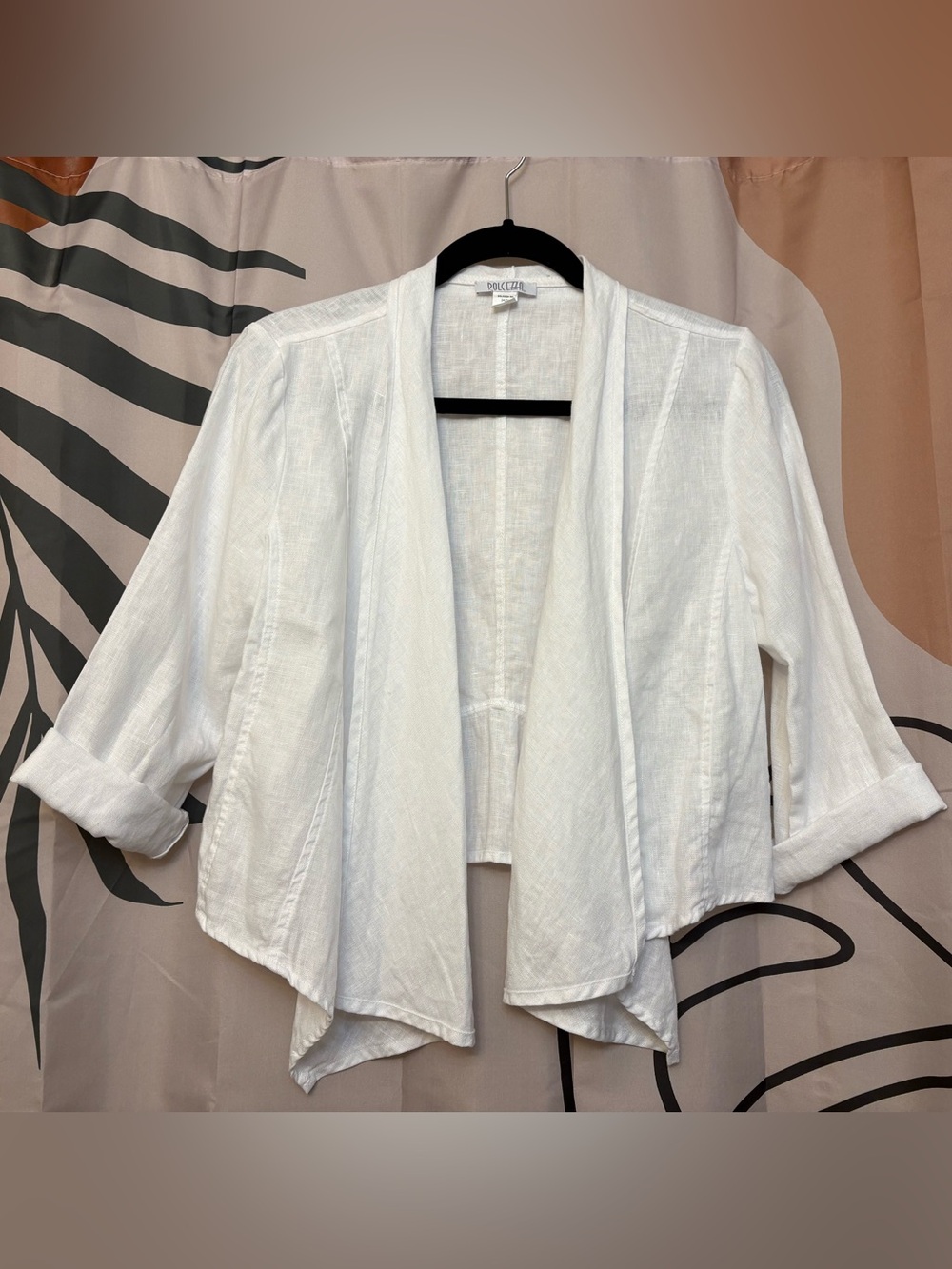 DOLCEZZA 100% Linen White Woven Cardigan